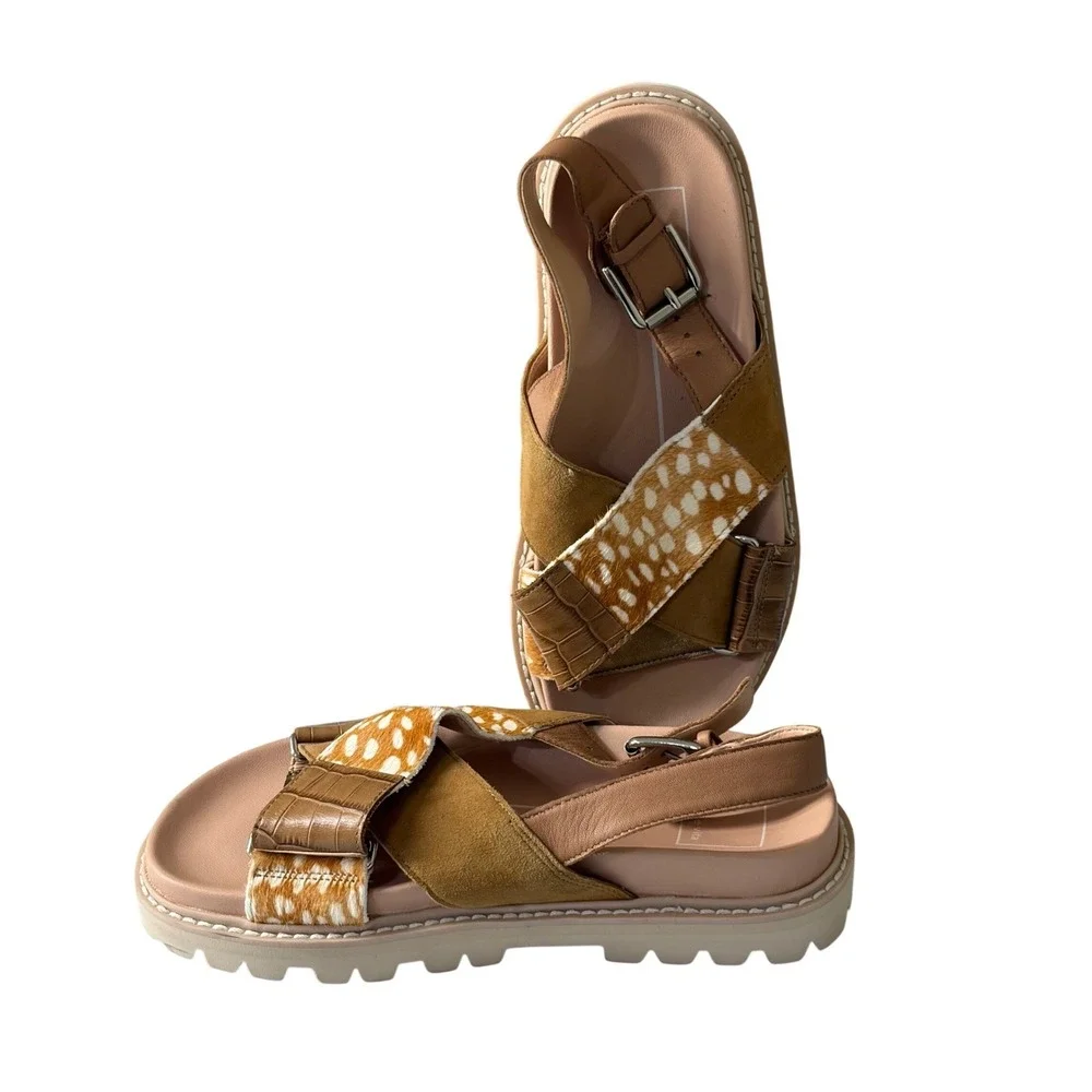 Dolce Vita Platform Sandals 6 Brown Womens Animal Print Mixed Media Lug